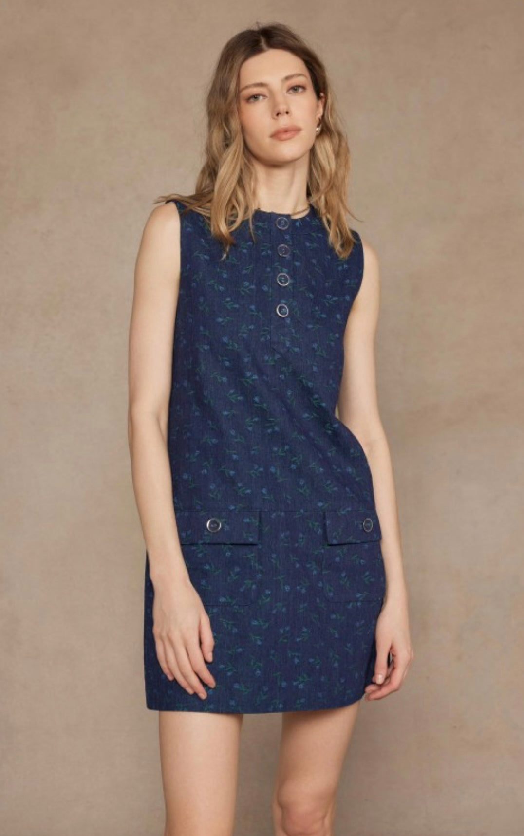 Joy Flower Denim Shift Dress