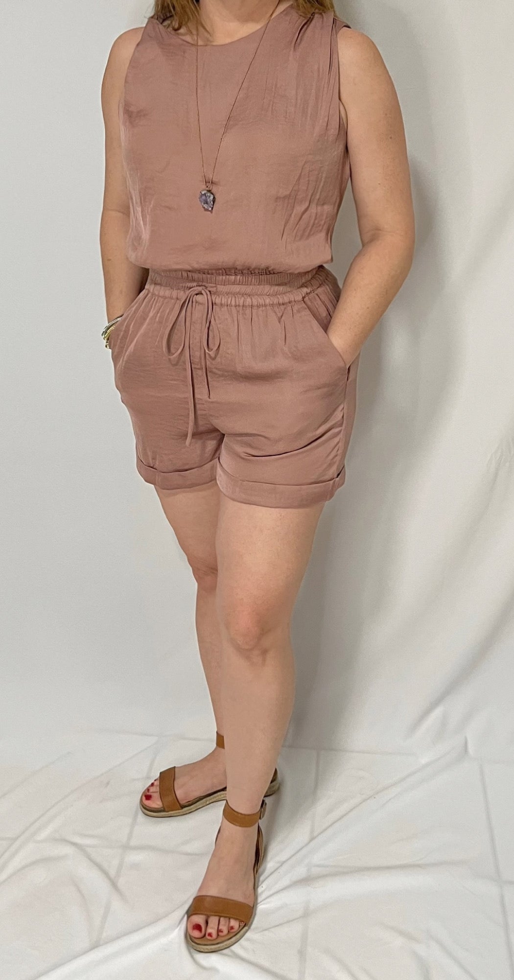 Dalila Mauve Twisted Shoulder Romper