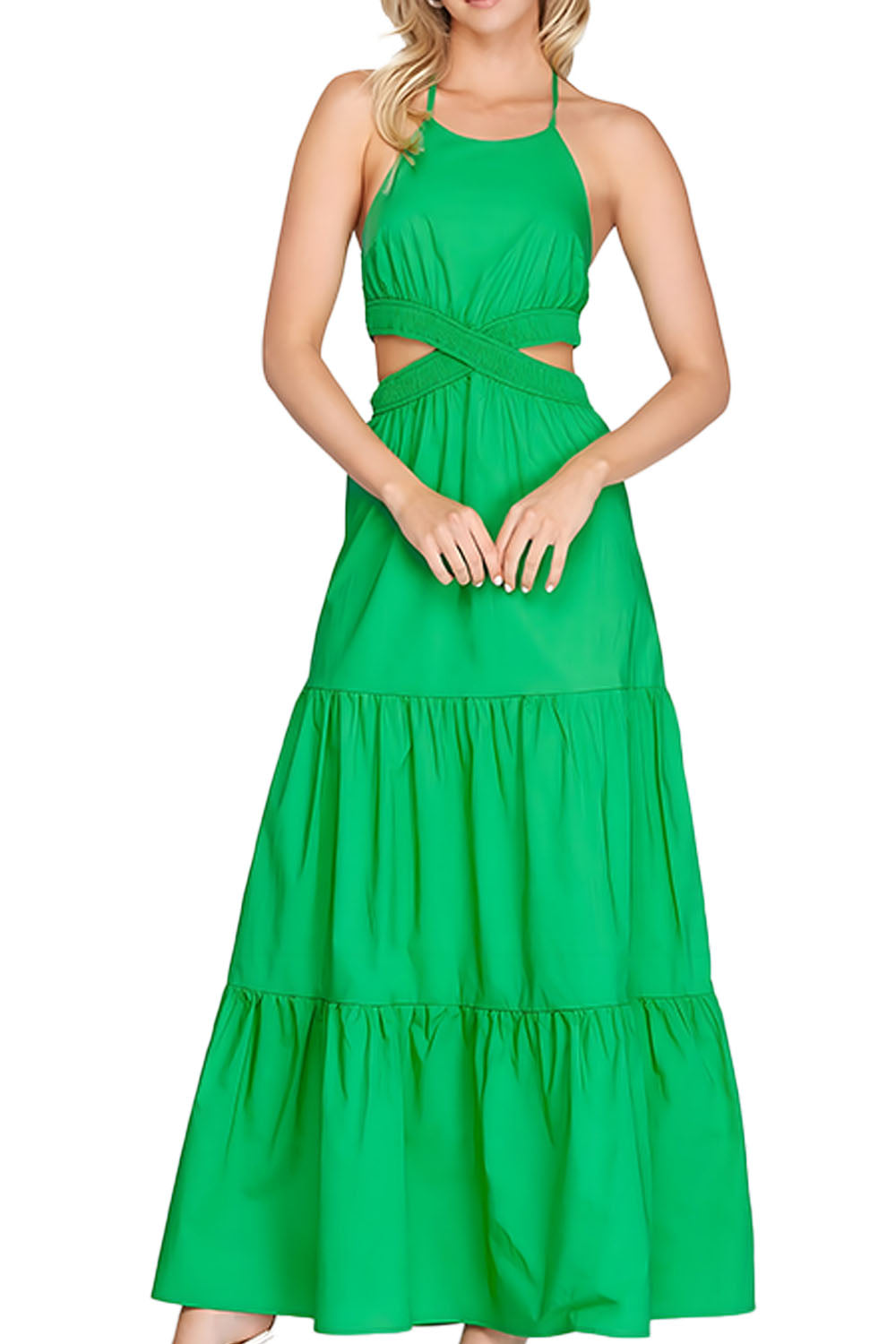 Kelly green solid smocked dress
