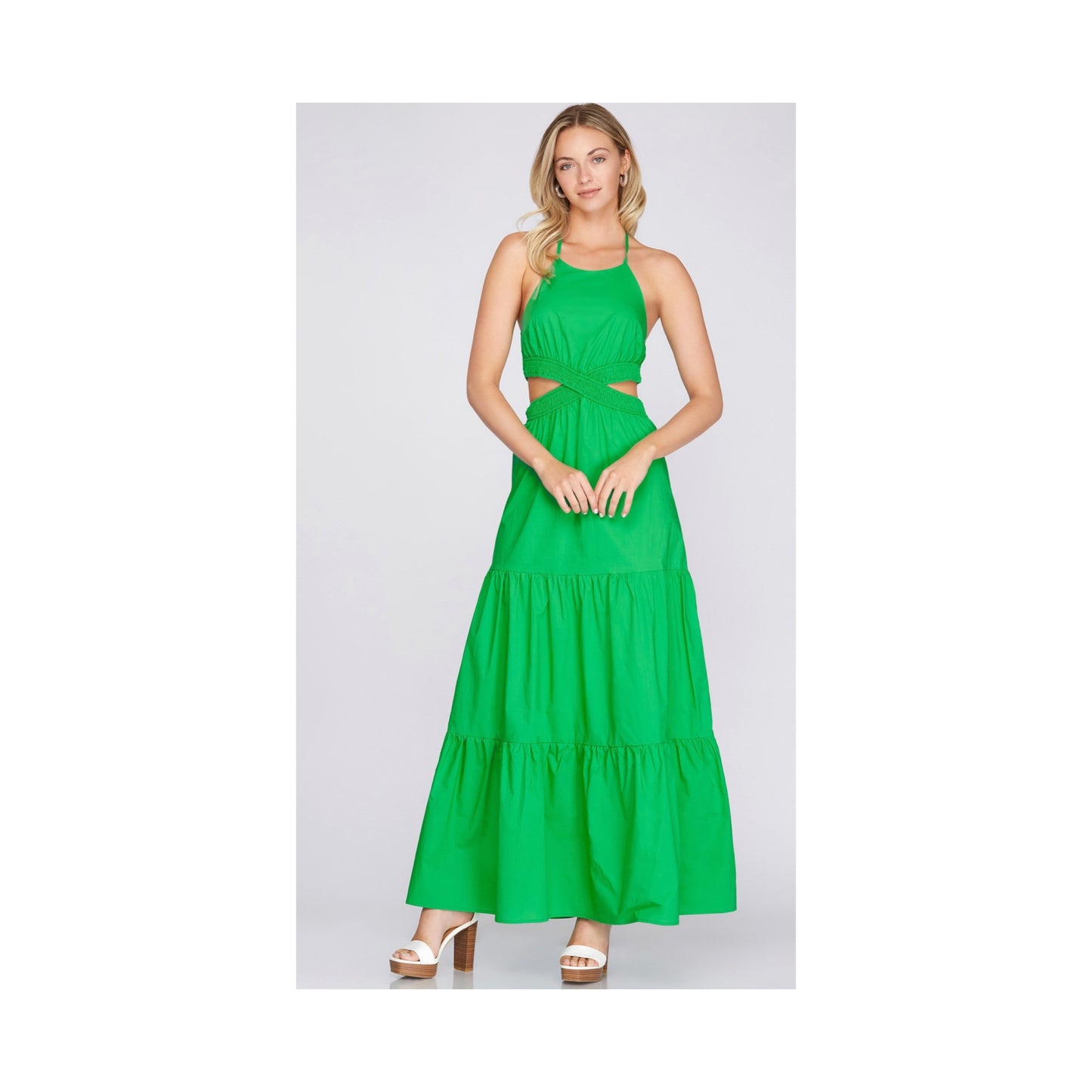 Kelly green solid smocked dress
