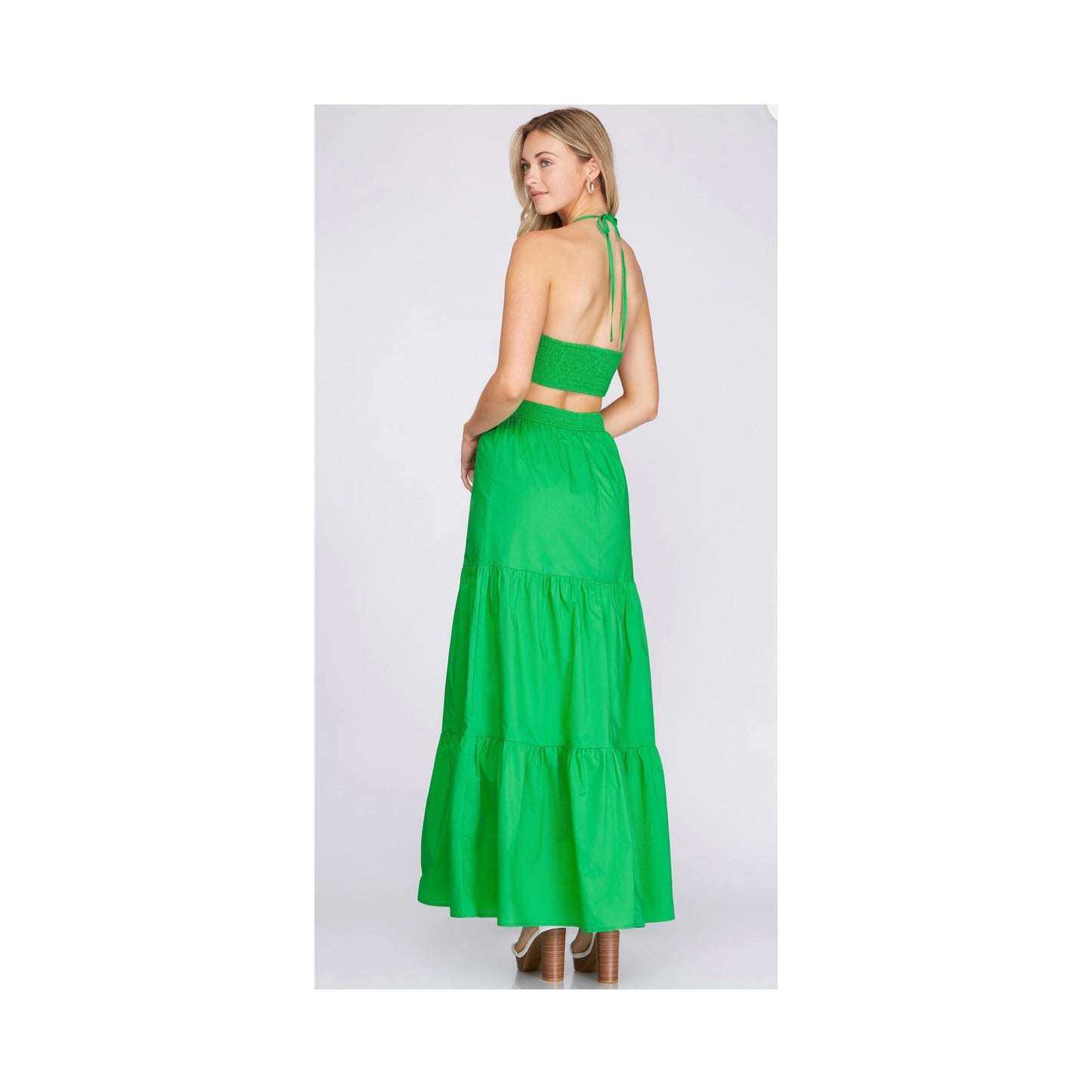 Kelly green solid smocked dress