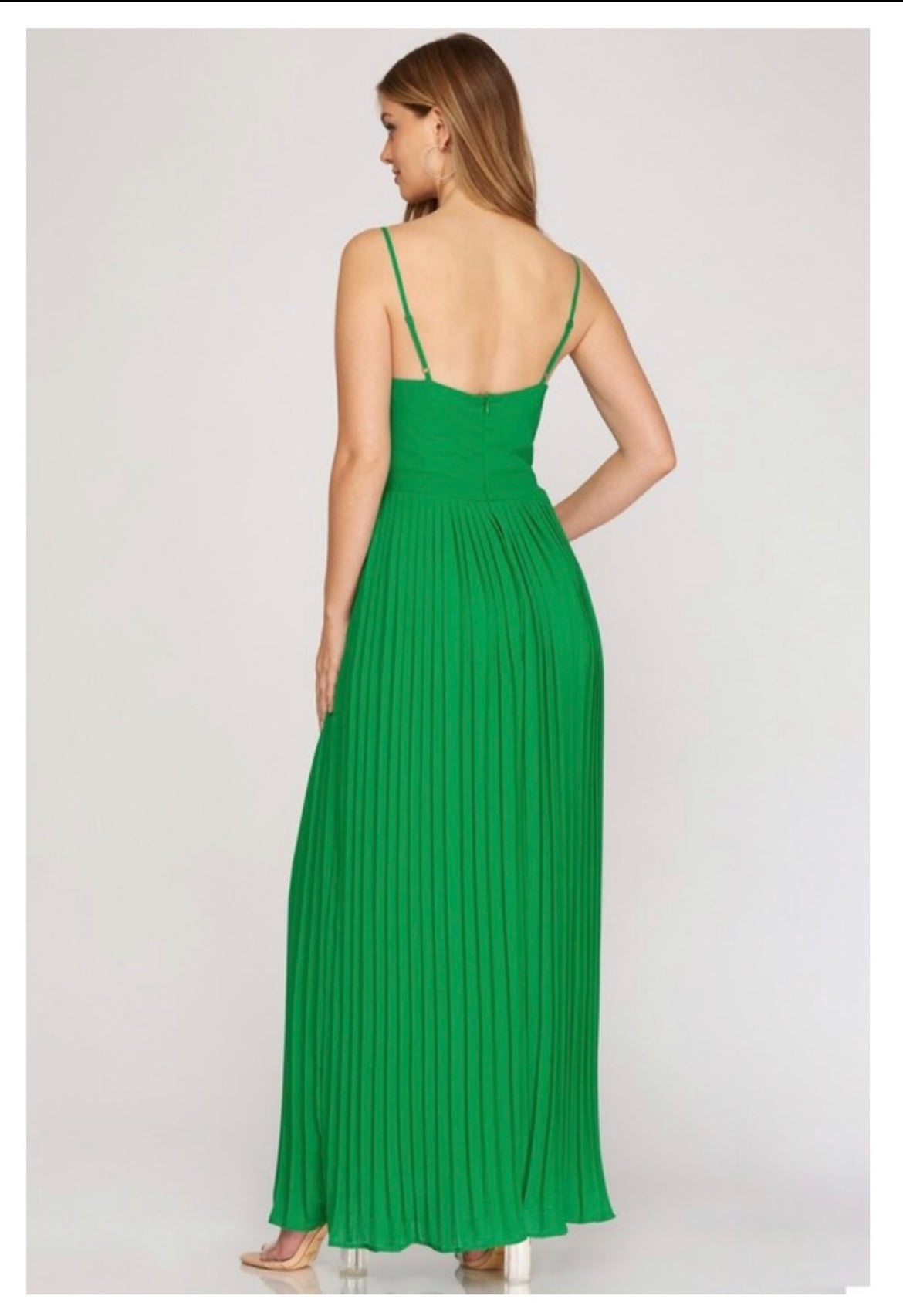 Emerald Green Pleated Maxi Dress