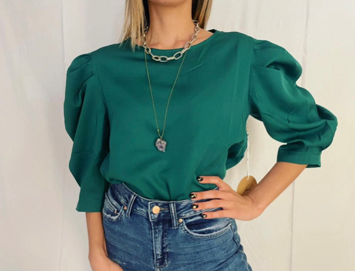 Green Puff Sleeve Top