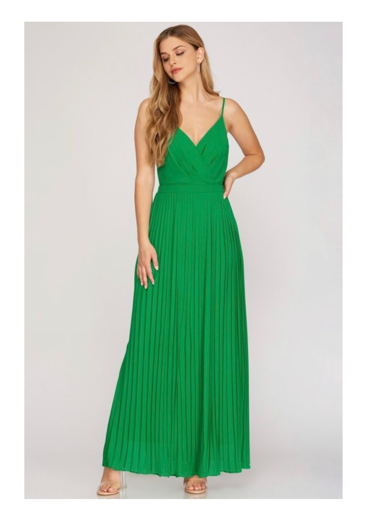 Emerald Green Pleated Maxi Dress