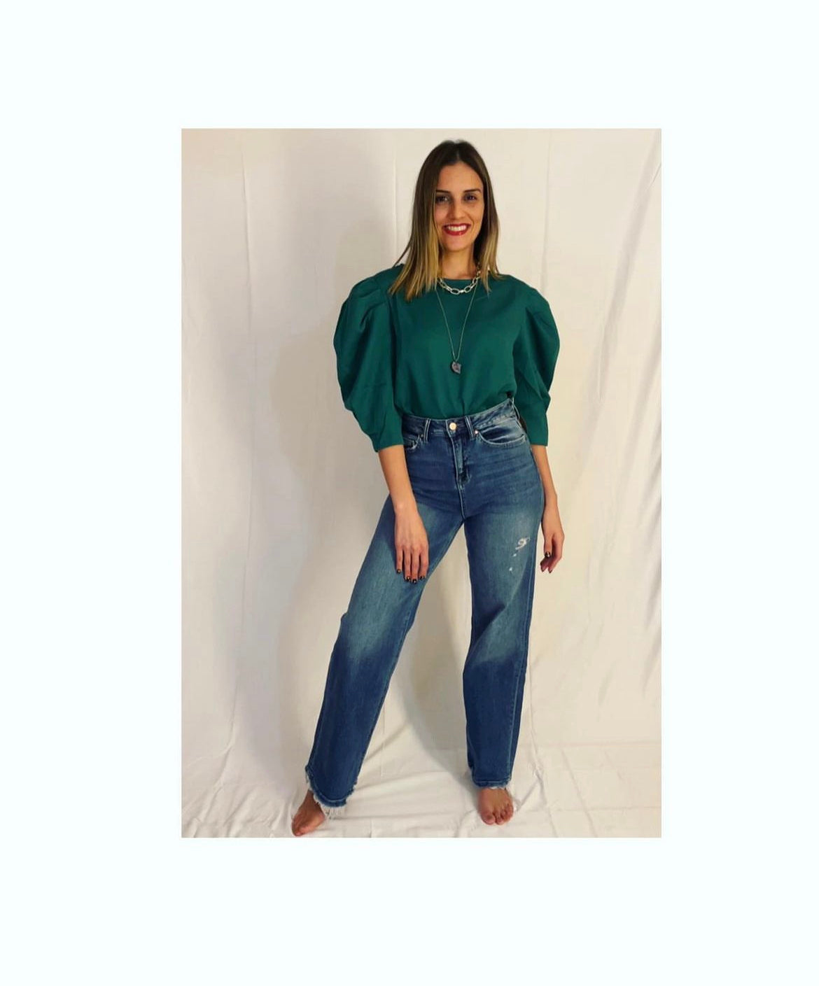 Green Puff Sleeve Top
