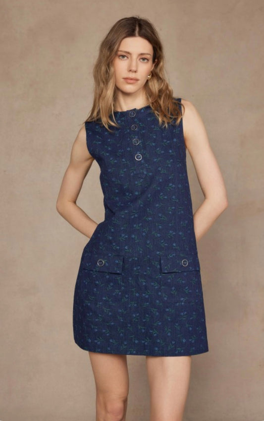 Joy Flower Denim Shift Dress
