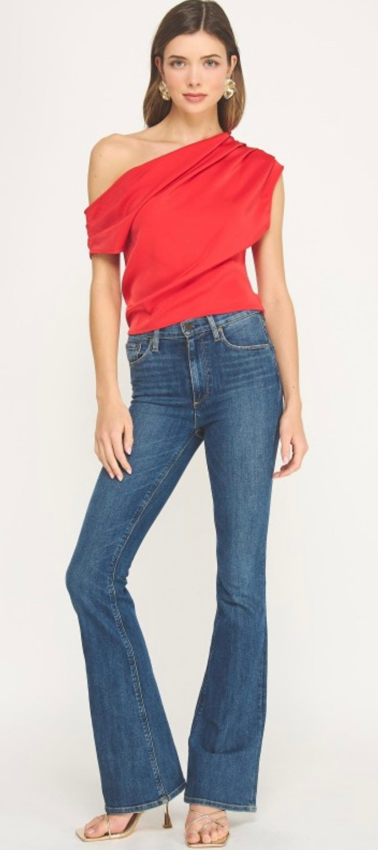 Amanda One Shoulder Red Top - Asymmetric Statement Top | Muses