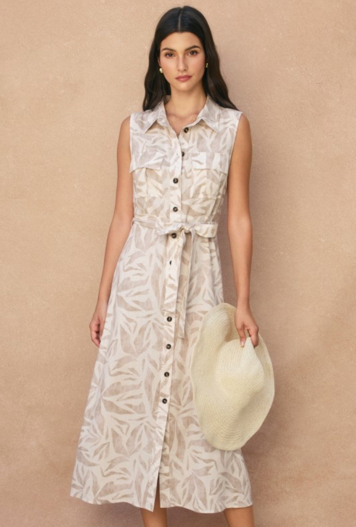 Alexa Sleeveless Linen Shirt Dress