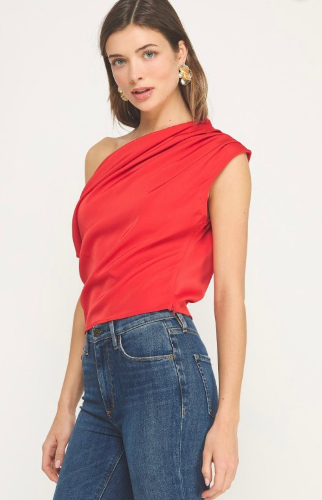 Amanda One Shoulder Red Top - Asymmetric Statement Top | Muses
