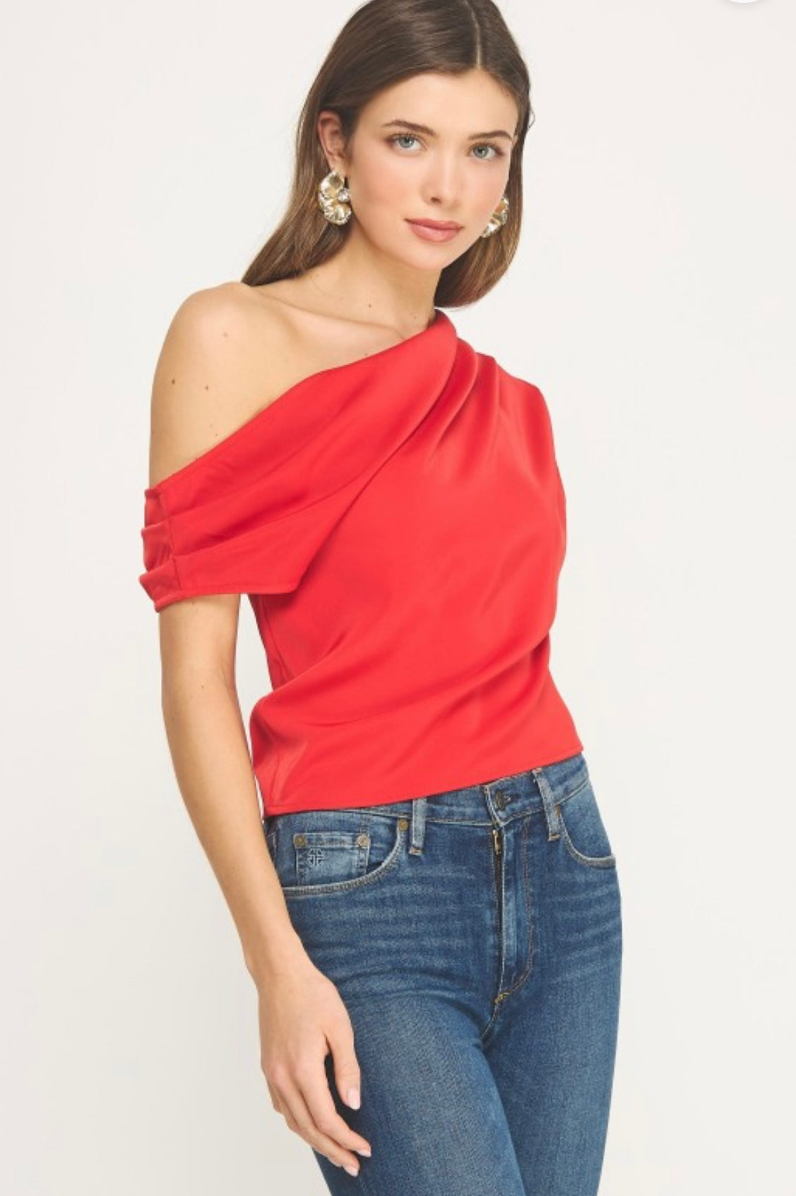 Amanda One Shoulder Red Top
