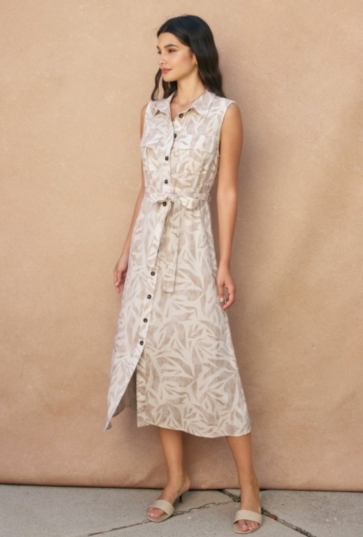 Alexa Sleeveless Linen Shirt Dress