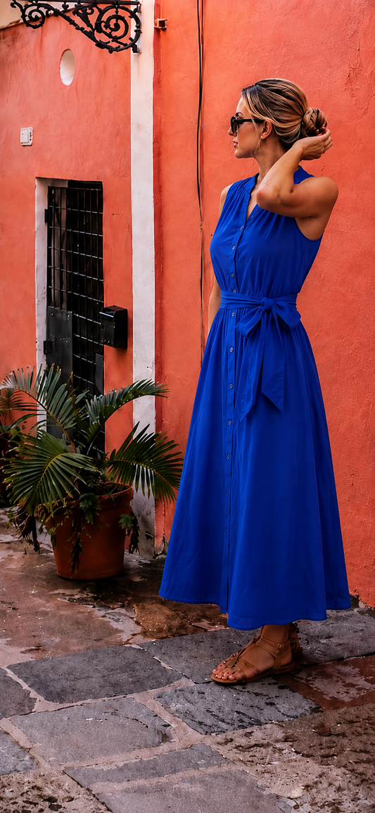 Anamaris Maxi Shirt Dress- Capri Blue