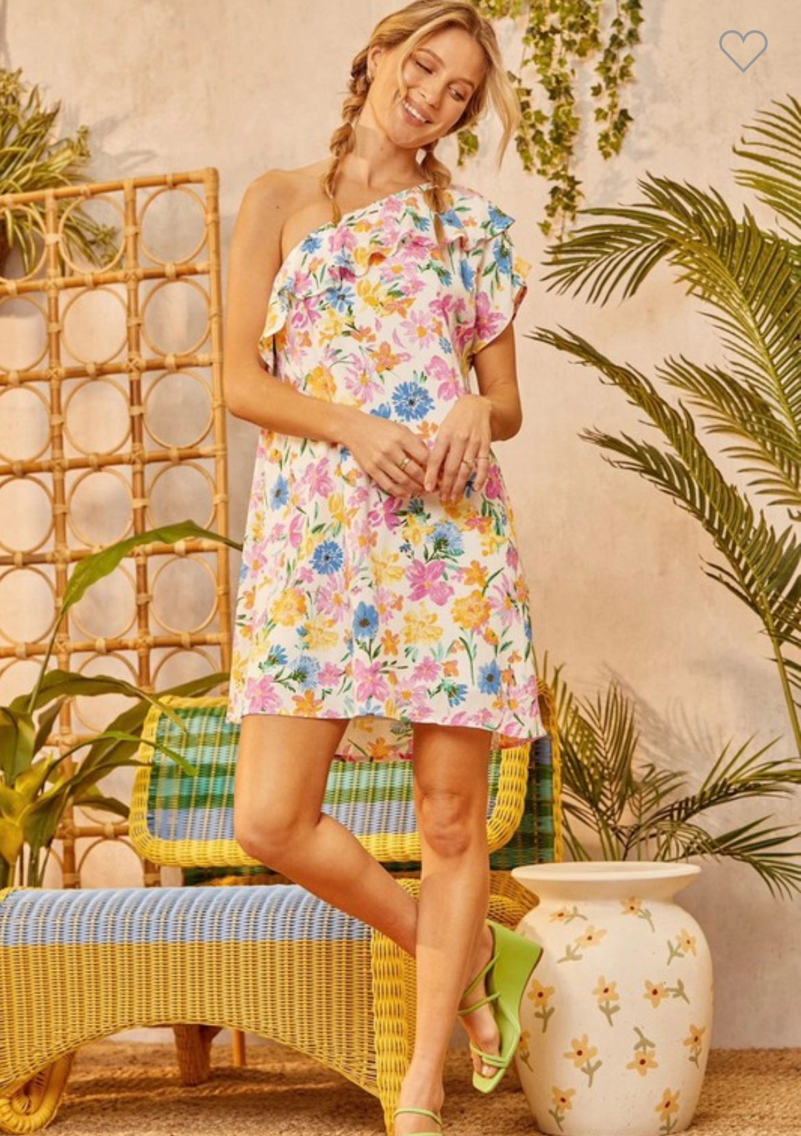 One Shoulder Floral Print Shift Dress